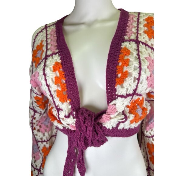 Francesca’s Loretta Crop Crochet Cardigan Boho Granny Square Size M, NWT - Picture 2 of 7